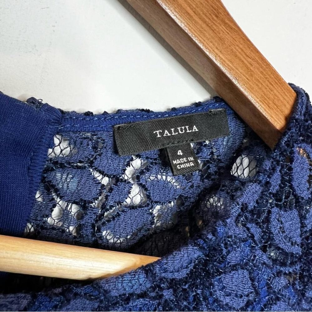 Aritzia Talula Womens Size 4 Navy Blue Lace Short Sleeve Mini Dress Semi Sheer - Picture 7 of 12
